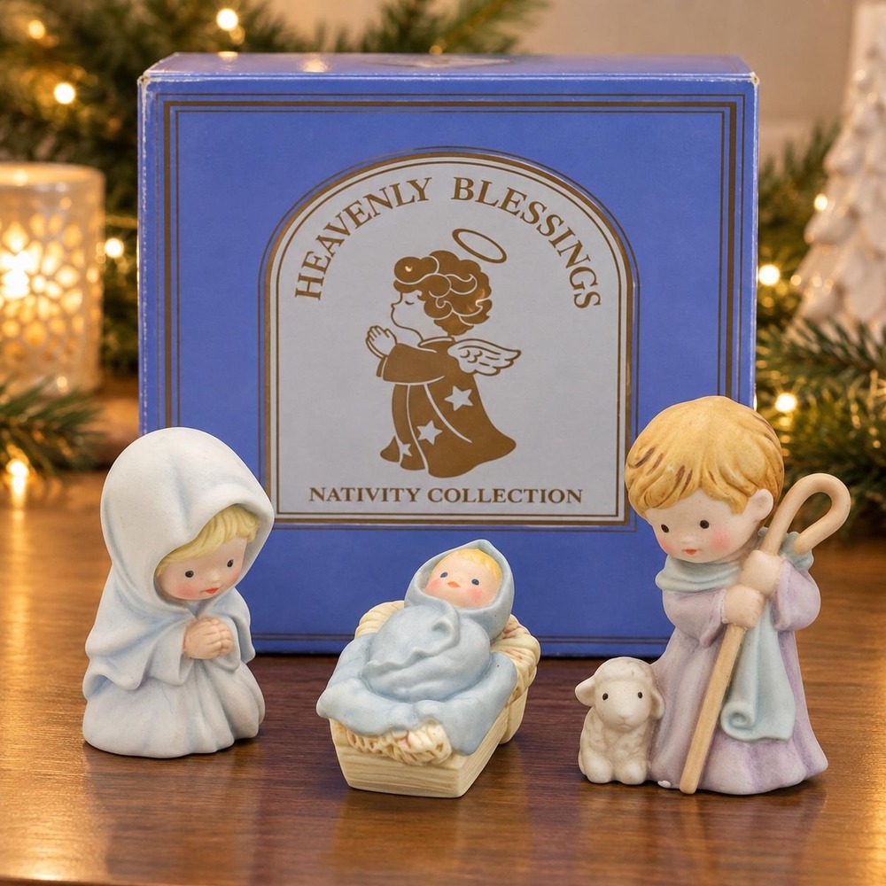 Vintage 1986 Avon Heavenly Blessings Nativity Porcelain Figurines Original Box